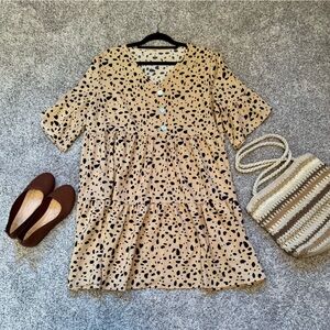 SHEIN Curve Tan and Black Polka Dot Dress. New!